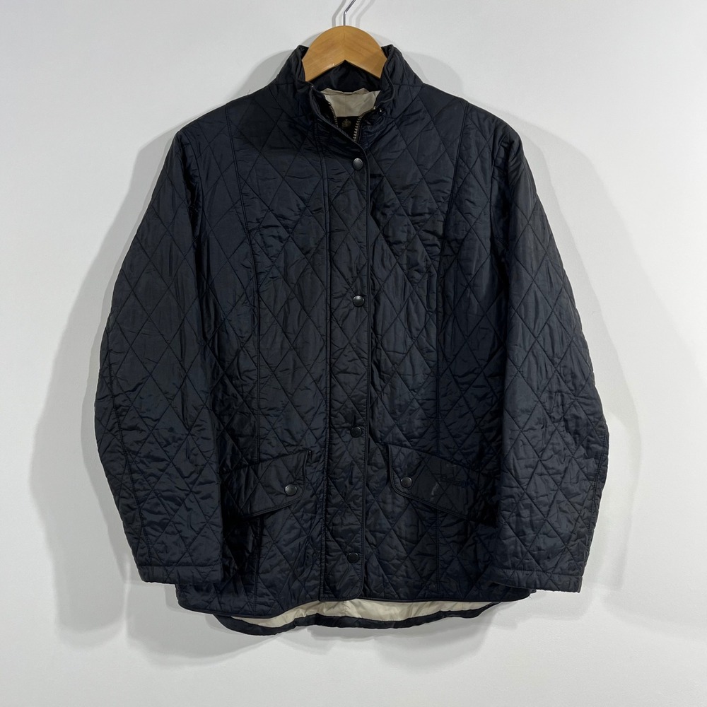 Barbour Old Money Quilted Jacket Navy Diamond Pattern Womens 14 Preppy Snow Ski